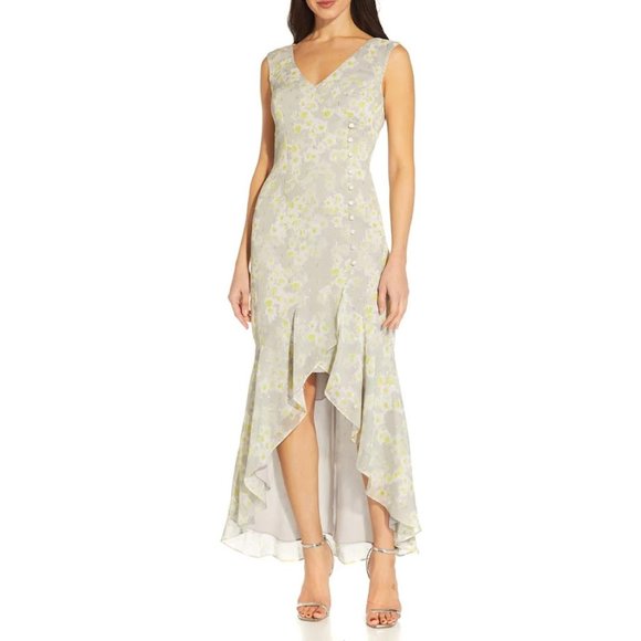 Adrianna Papell Womens High-Low Printed Sleeveless Long Maxi Gown Dress Size 4 - Picture 4 of 5
